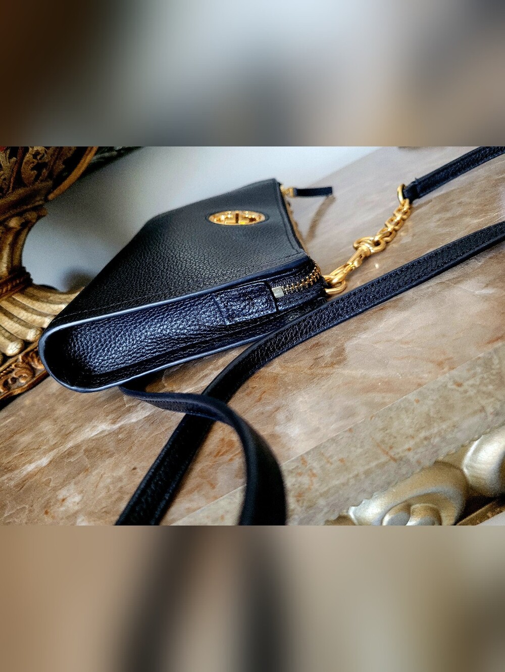 Tory Burch Carson Zip Top Pebbled Leather Crossbody in Black 9"×6"×1" - Picture 6 of 16